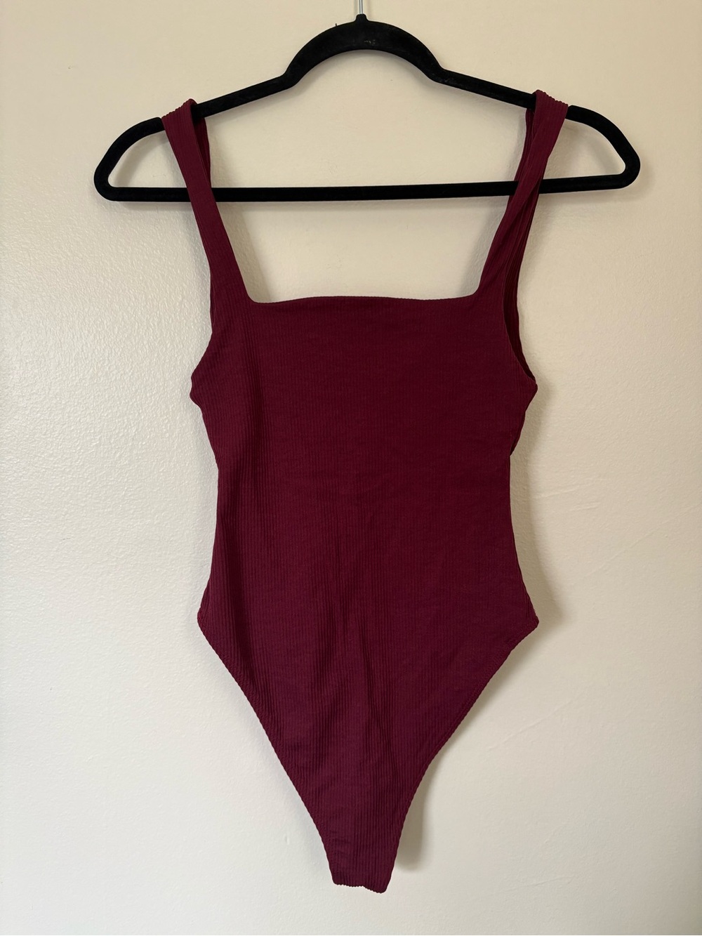 Zara Burgundy Ribbed Square Neck Bodysuit Size Medium - Picture 7 of 9